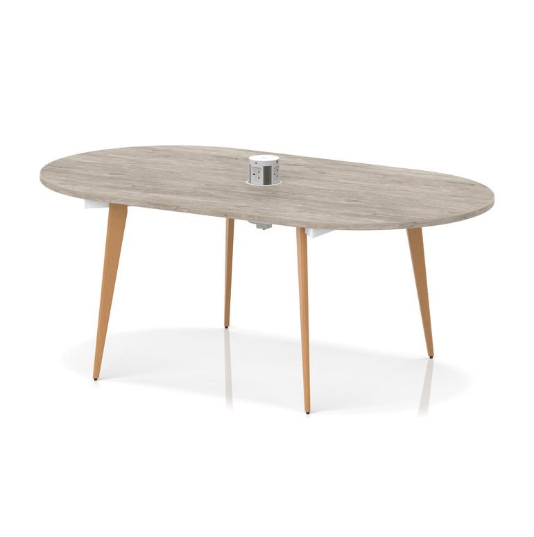 Oslo Volta Oval Boardroom Table With Pop-up Power Module With Wooden Splayed Leg