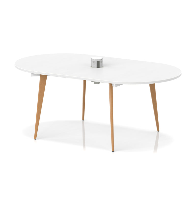 Oslo Volta Oval Boardroom Table With Pop-up Power Module With Wooden Splayed Leg