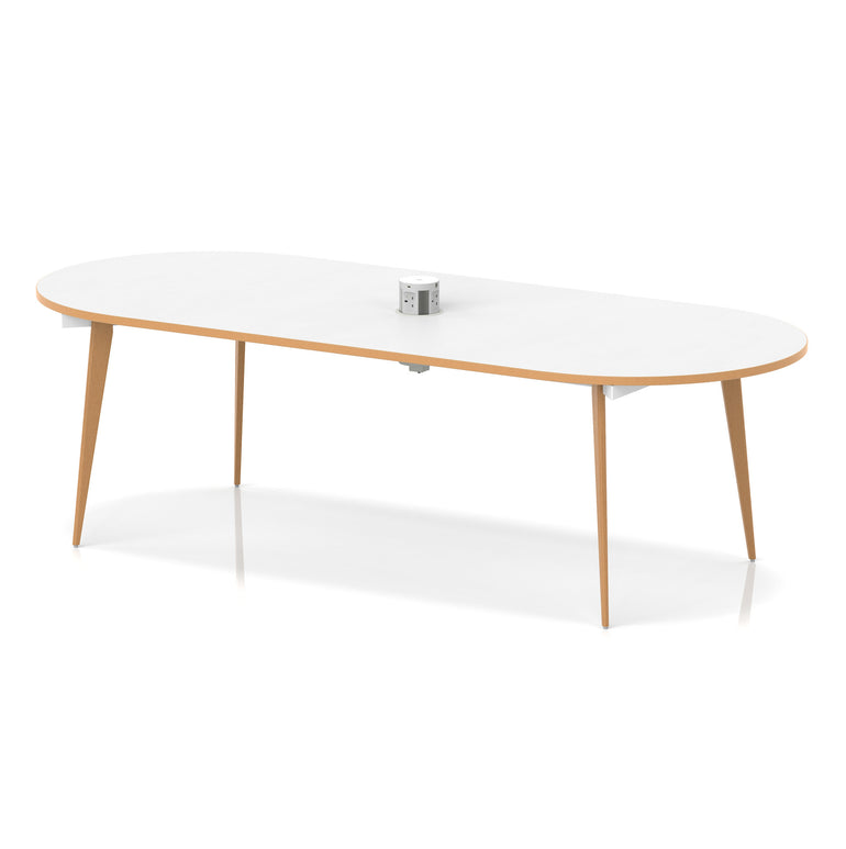 Oslo Volta Oval Boardroom Table With Pop-up Power Module With Wooden Splayed Leg