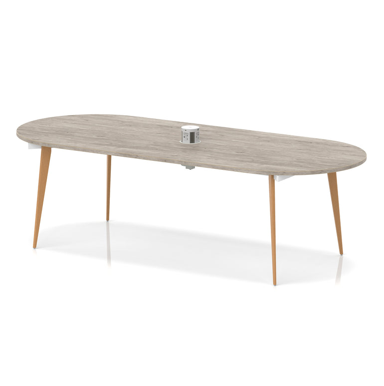 Oslo Volta Oval Boardroom Table With Pop-up Power Module With Wooden Splayed Leg