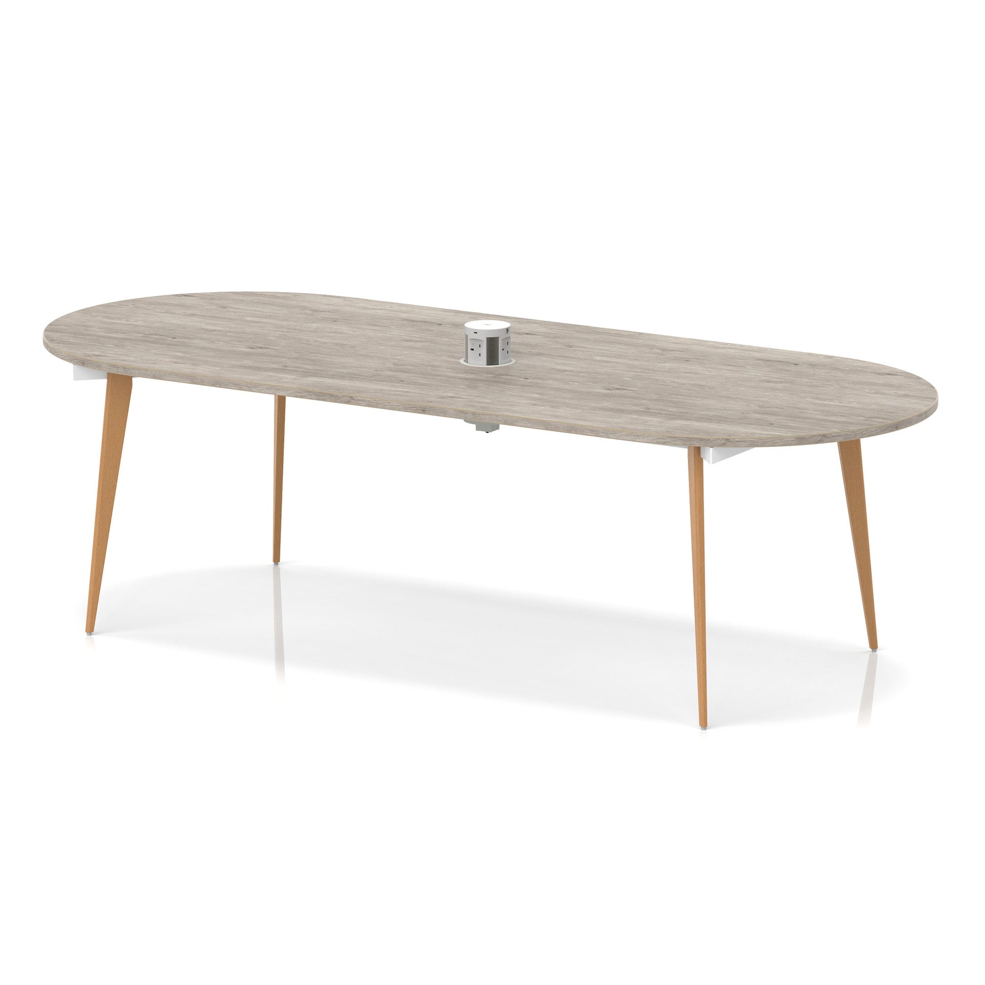 Oslo Volta Oval Boardroom Table With Pop-up Power Module With Wooden Splayed Leg