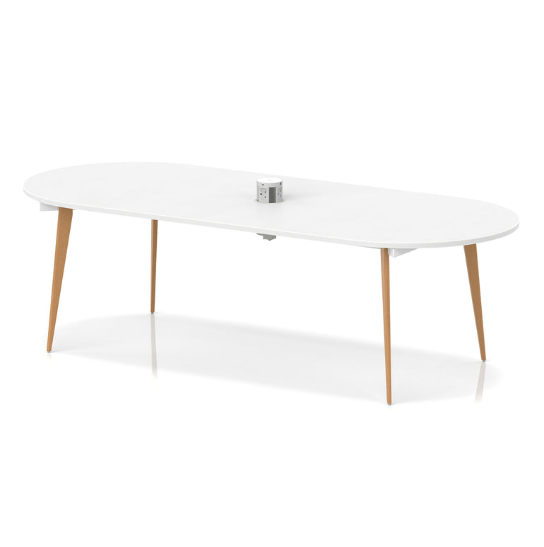 Oslo Volta Oval Boardroom Table With Pop-up Power Module With Wooden Splayed Leg